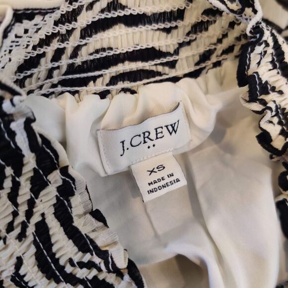 J Crew Zebra Stripe Chiffon Blouse Mock Neck Black White Long Sleeve - Picture 9 of 9